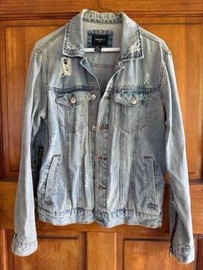 Forever 21 Light Wash Distressed Denim Jacket - Oversized